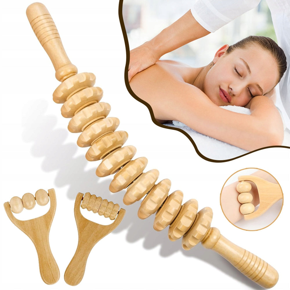 MASSAGE ROLLER WOODEN ROLLER BODY MASSAGER ANTI-CELLULITE PROFILED