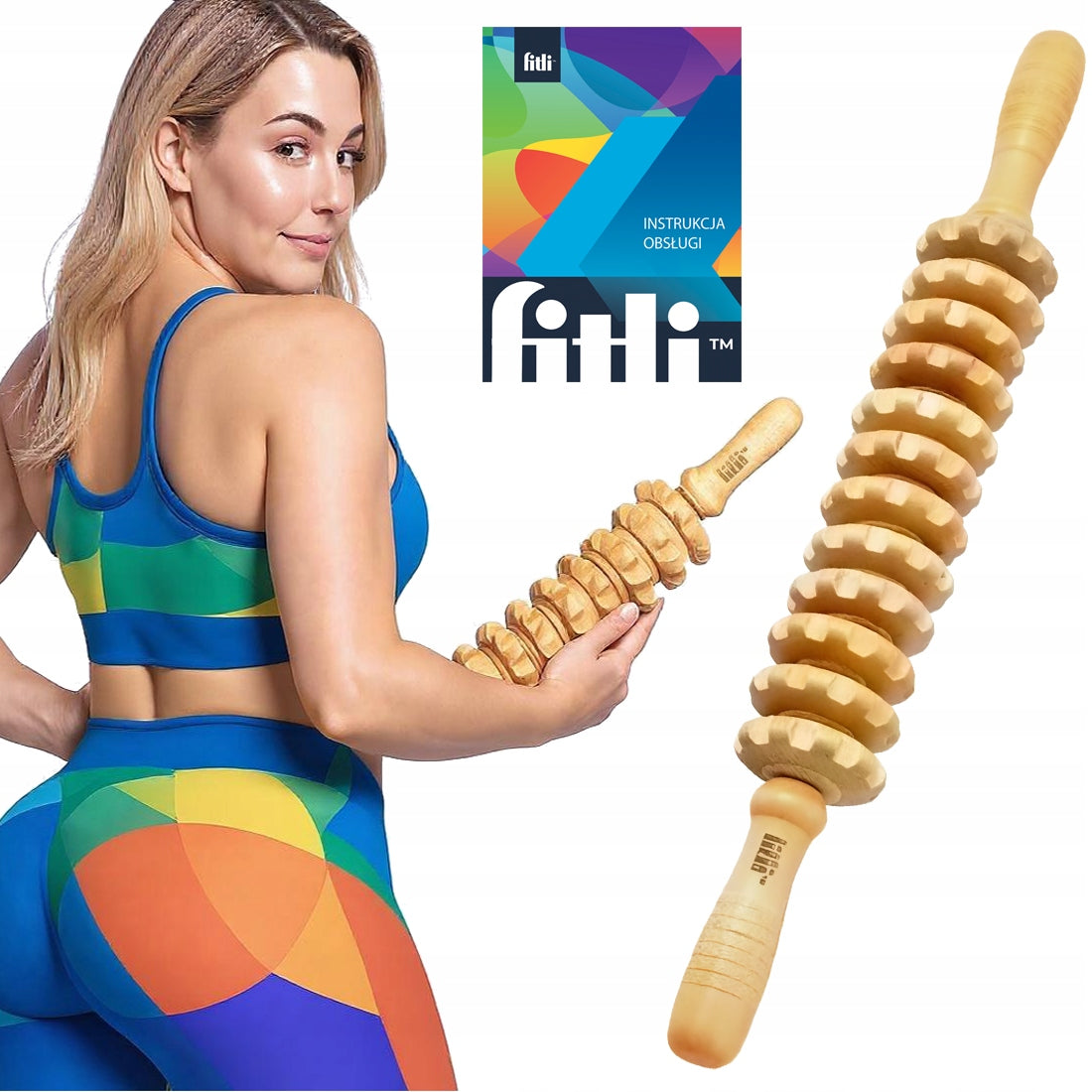 MASSAGE ROLLER WOODEN ROLLER BODY MASSAGER ANTI-CELLULITE STRAIGHT