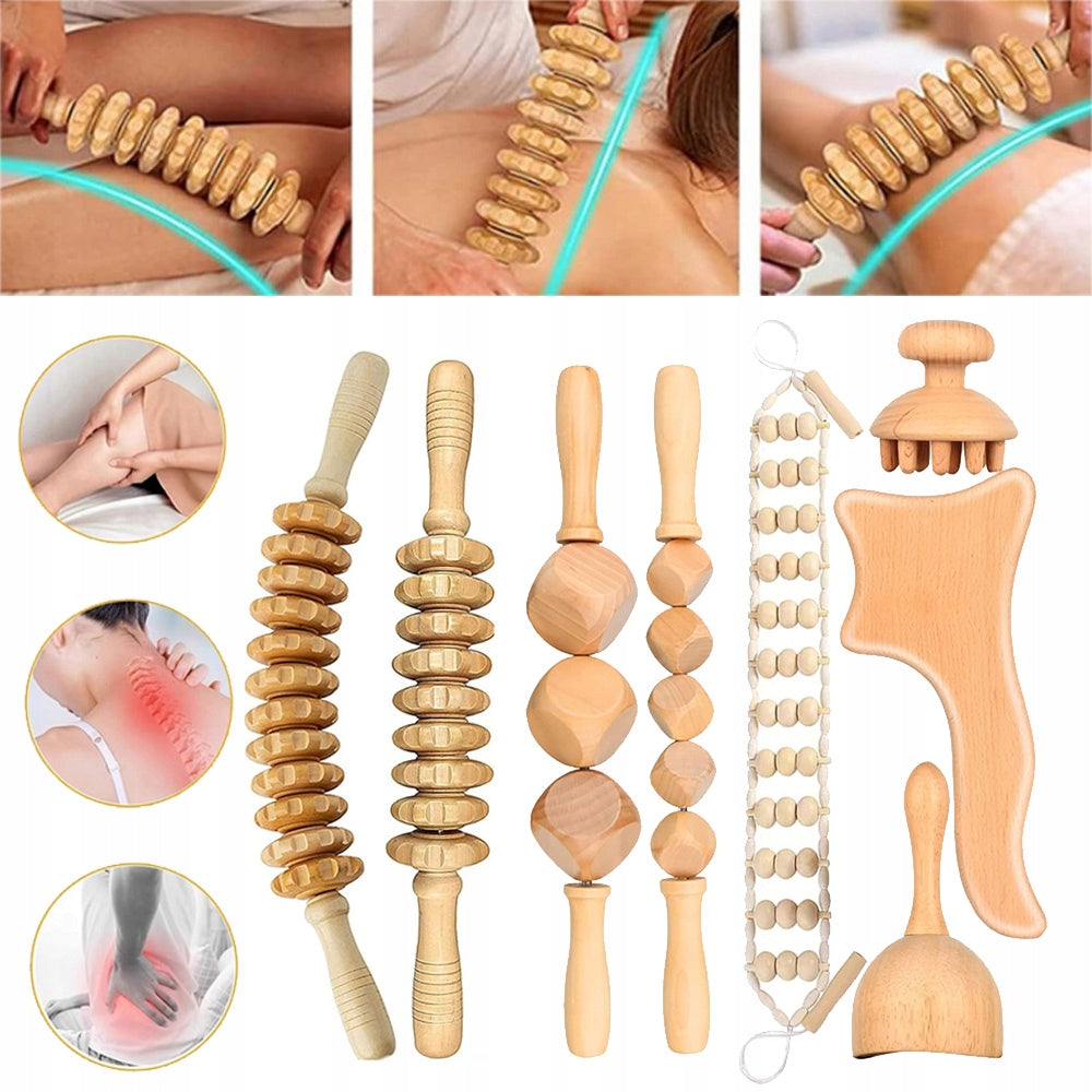 MASSAGE SET WOODEN MASSAGE ROLLER