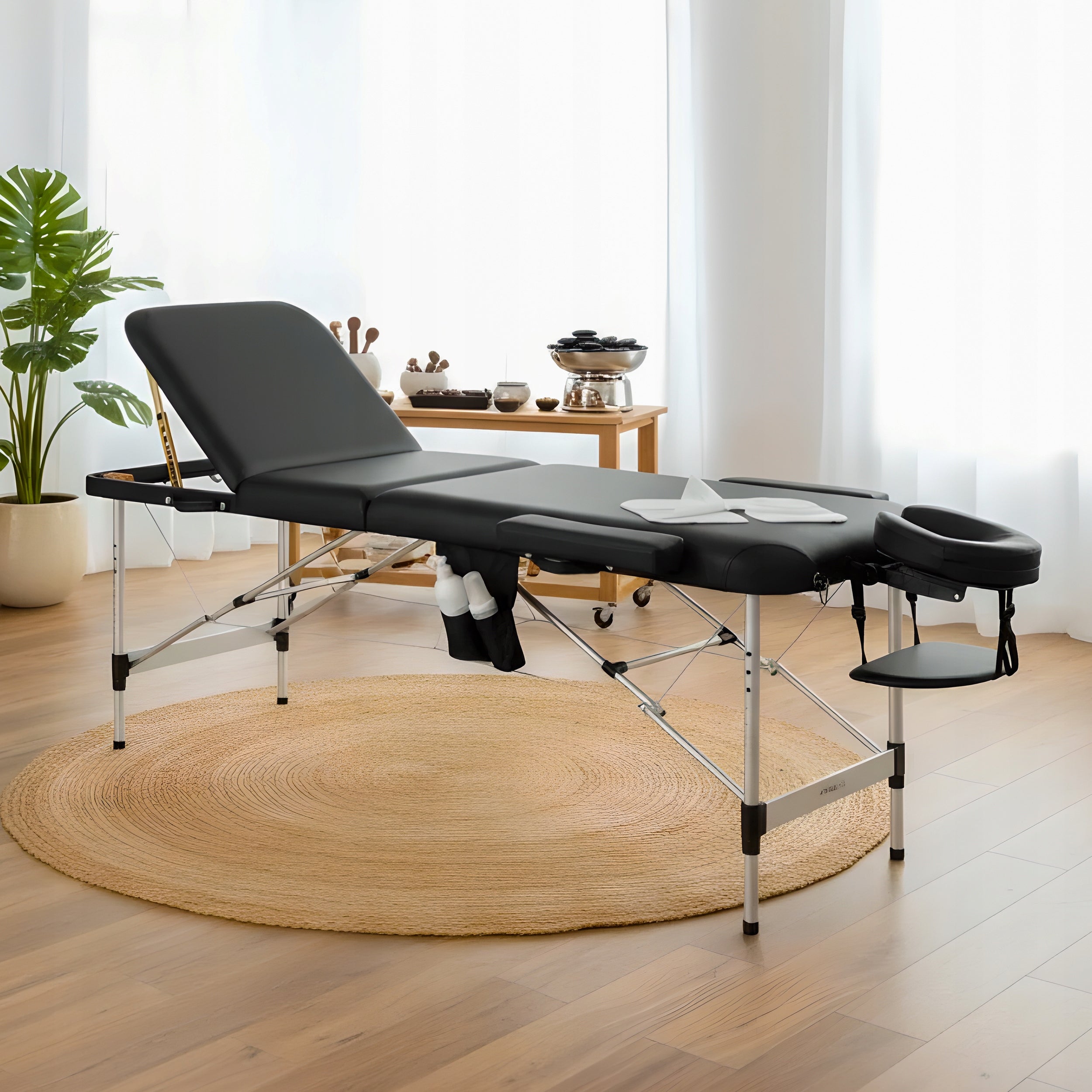 MASSAGE TABLE FOLDING PORTABLE ALUMINUM 3 SEGMENTS ADELE 60 CM BLACK Manufacturer code Stół przenośny mobilny