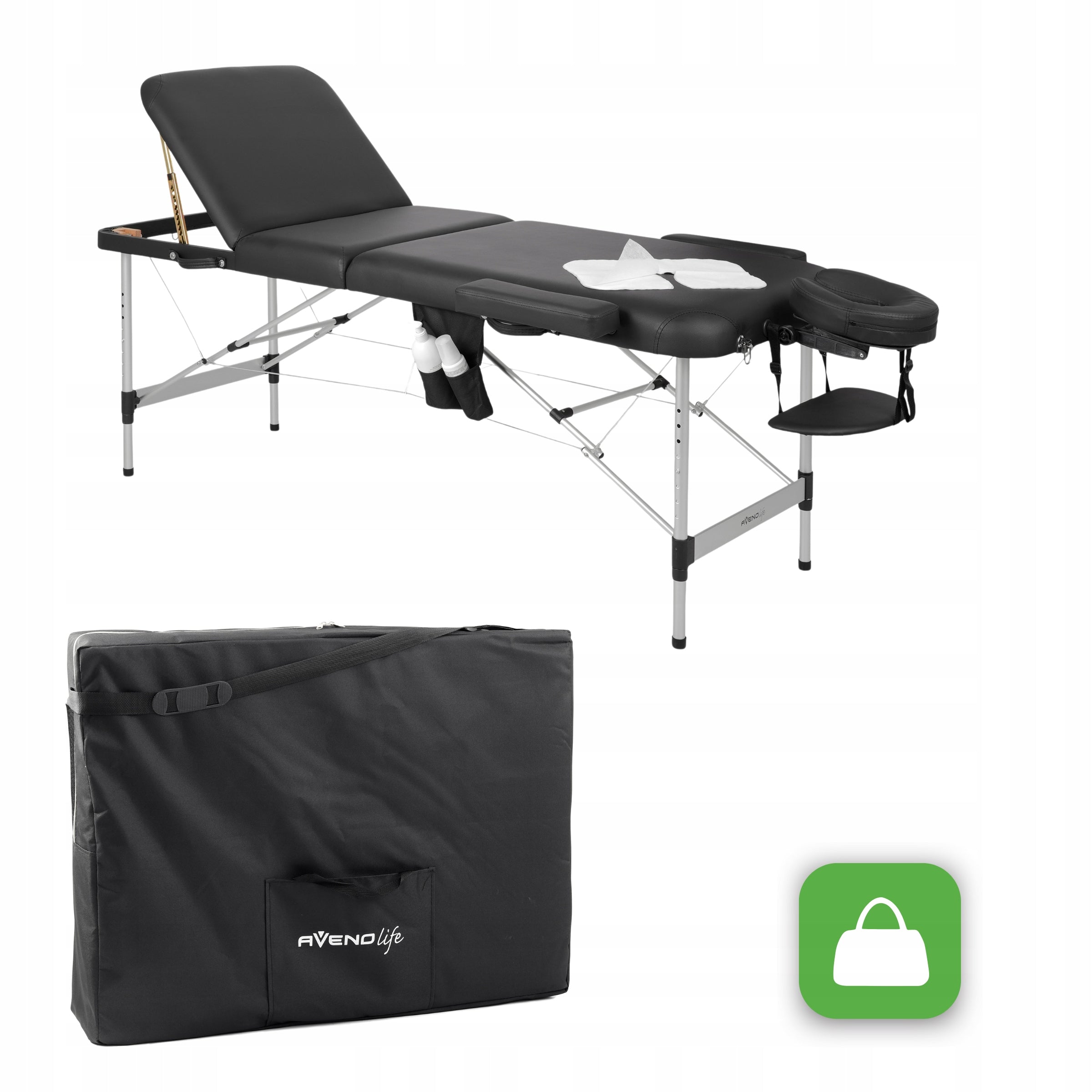 MASSAGE TABLE FOLDING PORTABLE ALUMINUM 3 SEGMENTS ADELE 70 CM BLACK Frame material aluminum