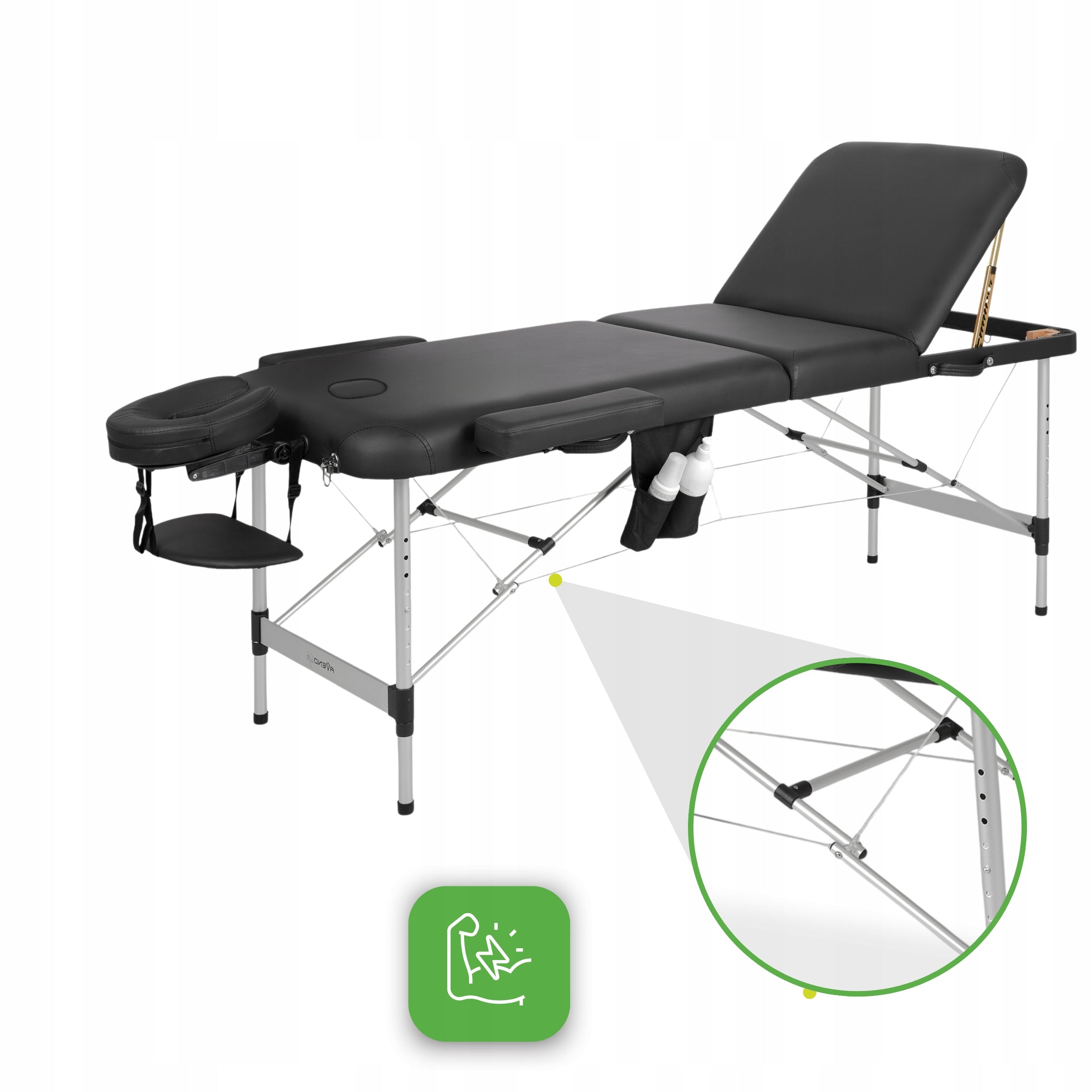 MASSAGE TABLE FOLDING PORTABLE ALUMINUM 3 SEGMENTS ADELE 70 CM BLACK Packaging status original