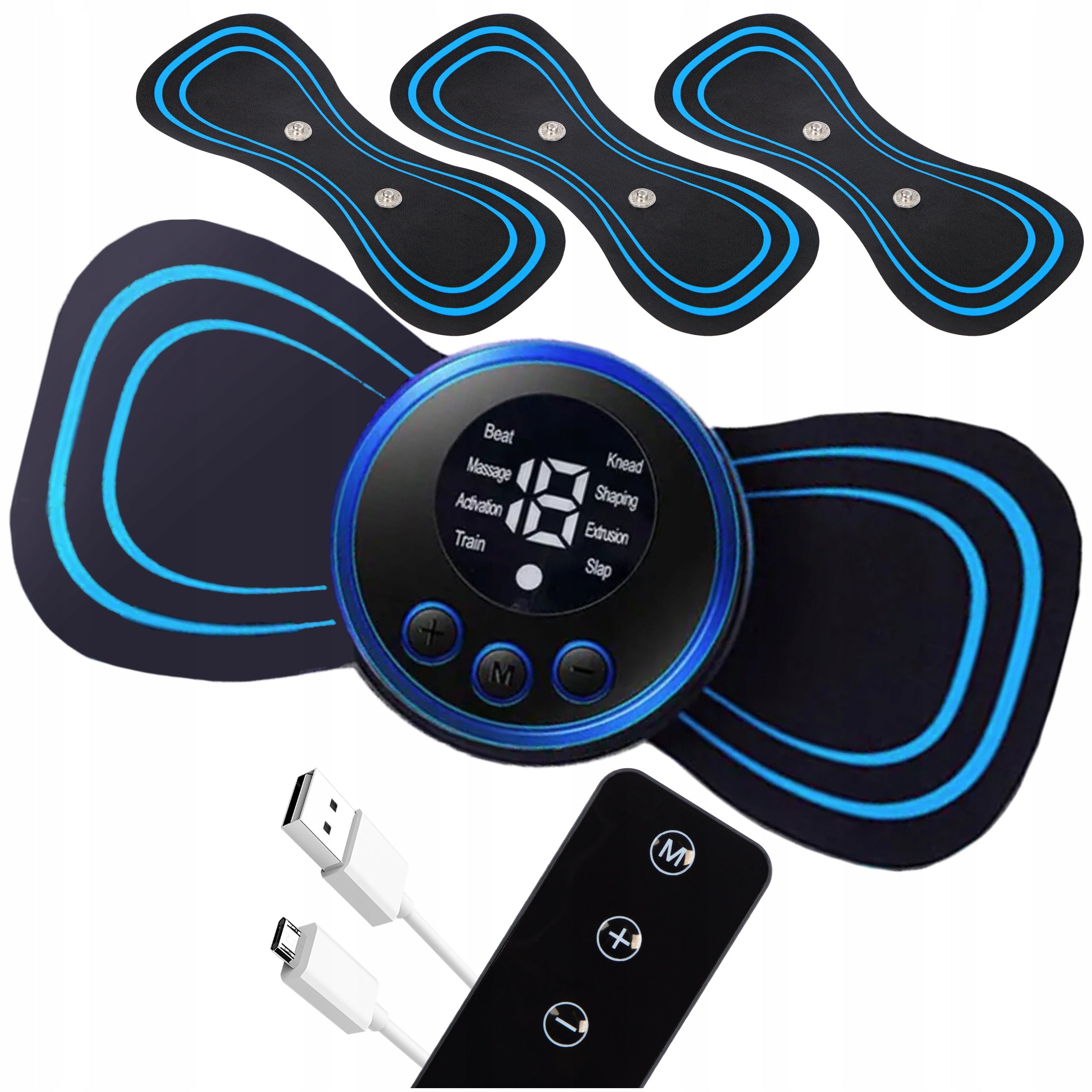 MASSAGER ABDOMINAL MUSCLE NECK ELECTROSTIMULATOR EMS 8 MODES REMOTE CONTROL 3 PATCHES