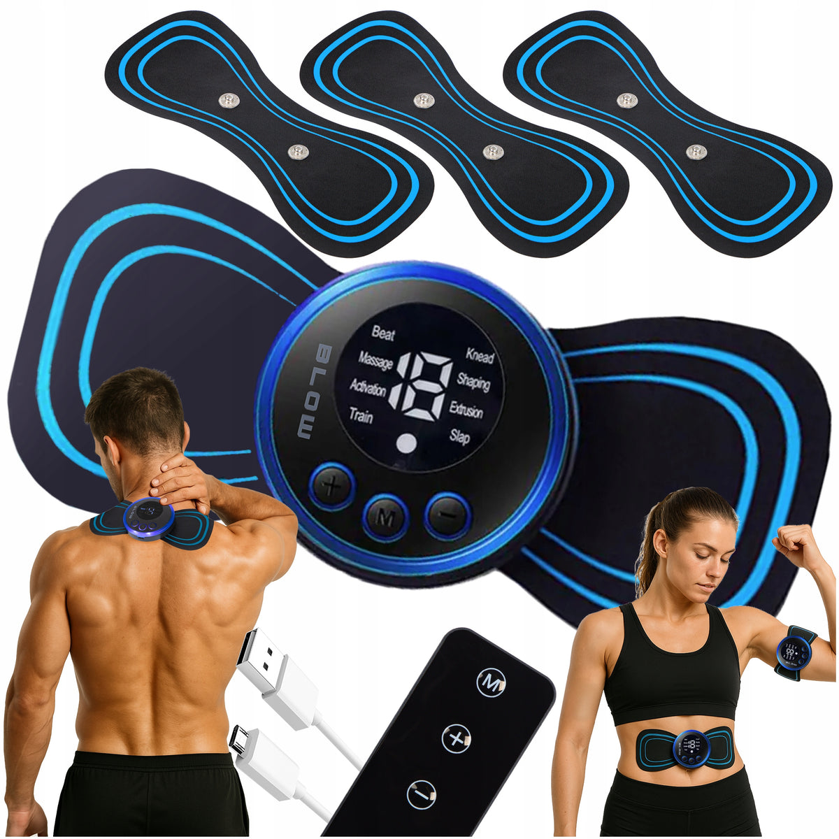 MASSAGER ABDOMINAL MUSCLE NECK ELECTROSTIMULATOR EMS PILOT 8 MODES 3 PATCHES