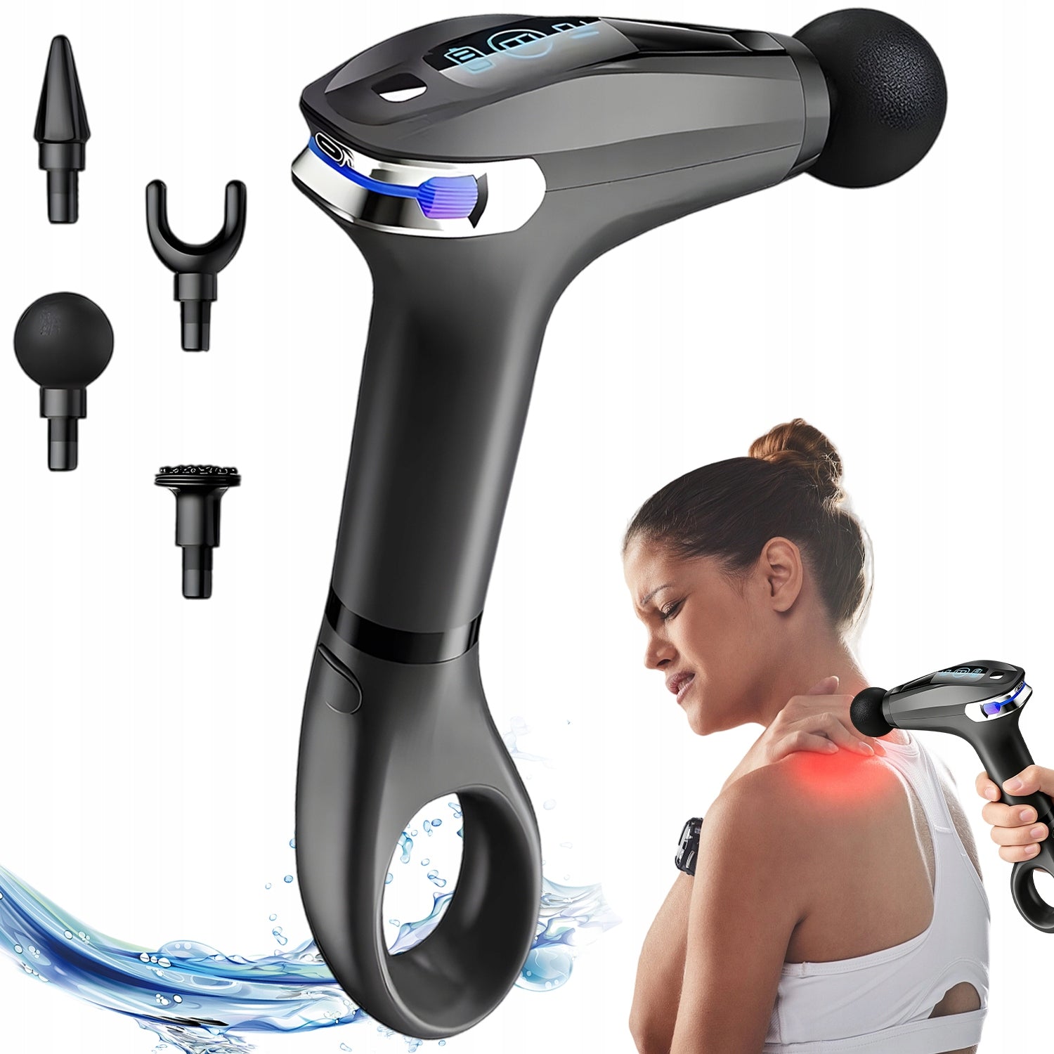 MASSAGER MASSAGE GUN STRONG BLACK MASSAGE GUN LCD 8SPEEDS SET