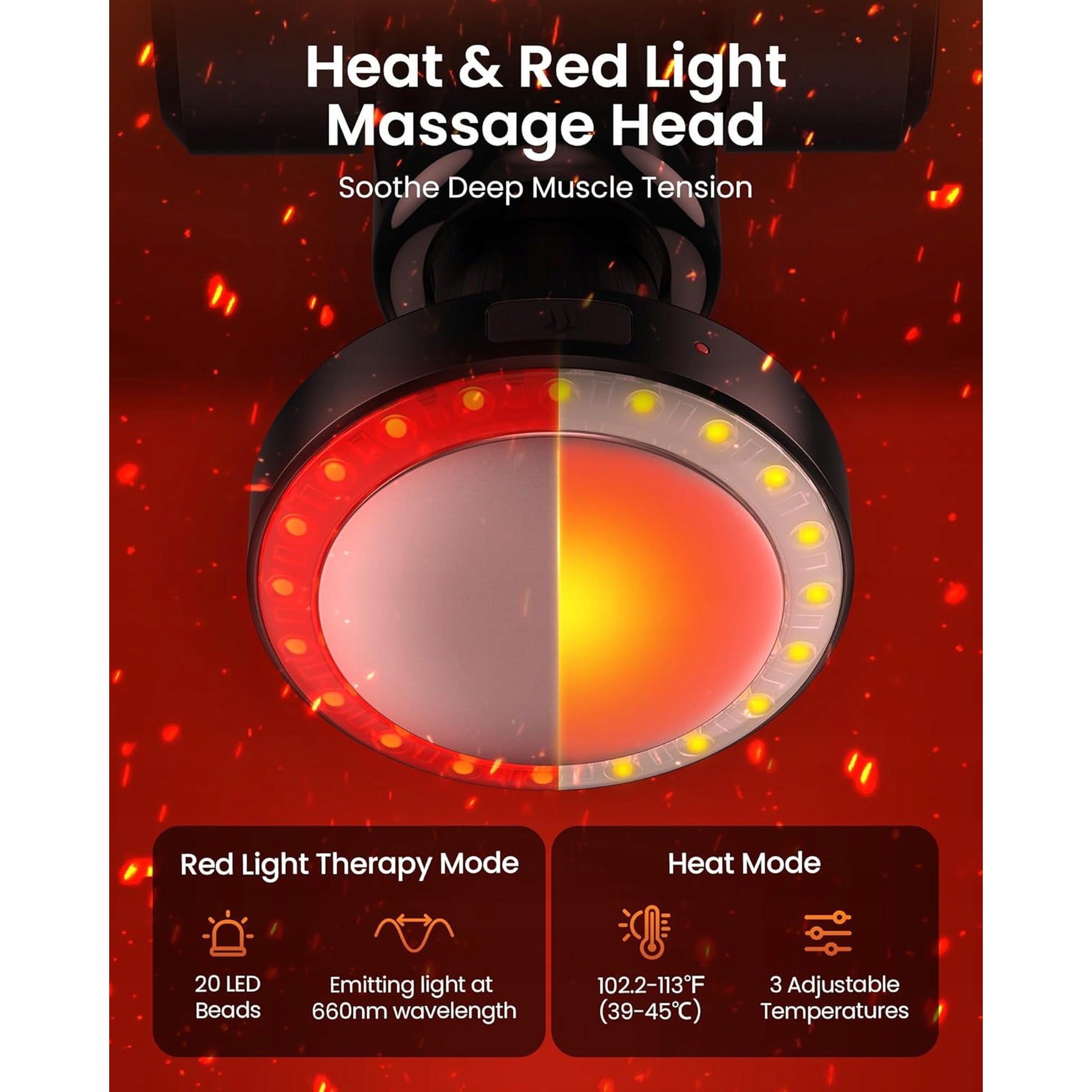 MASSAGER MASSAGE GUN WITH RED HEAT LIGHT 6 ENDS 32 FUNCTIONS Manufacturer code pistolet masażer 32 poziomy heat red light