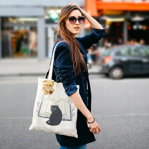 MATERIAL BAG BLACK CAT AESTHETIC CANVAS WOMEN'S FOLDING FOR SHOPPING Manufacturer code Bez marki