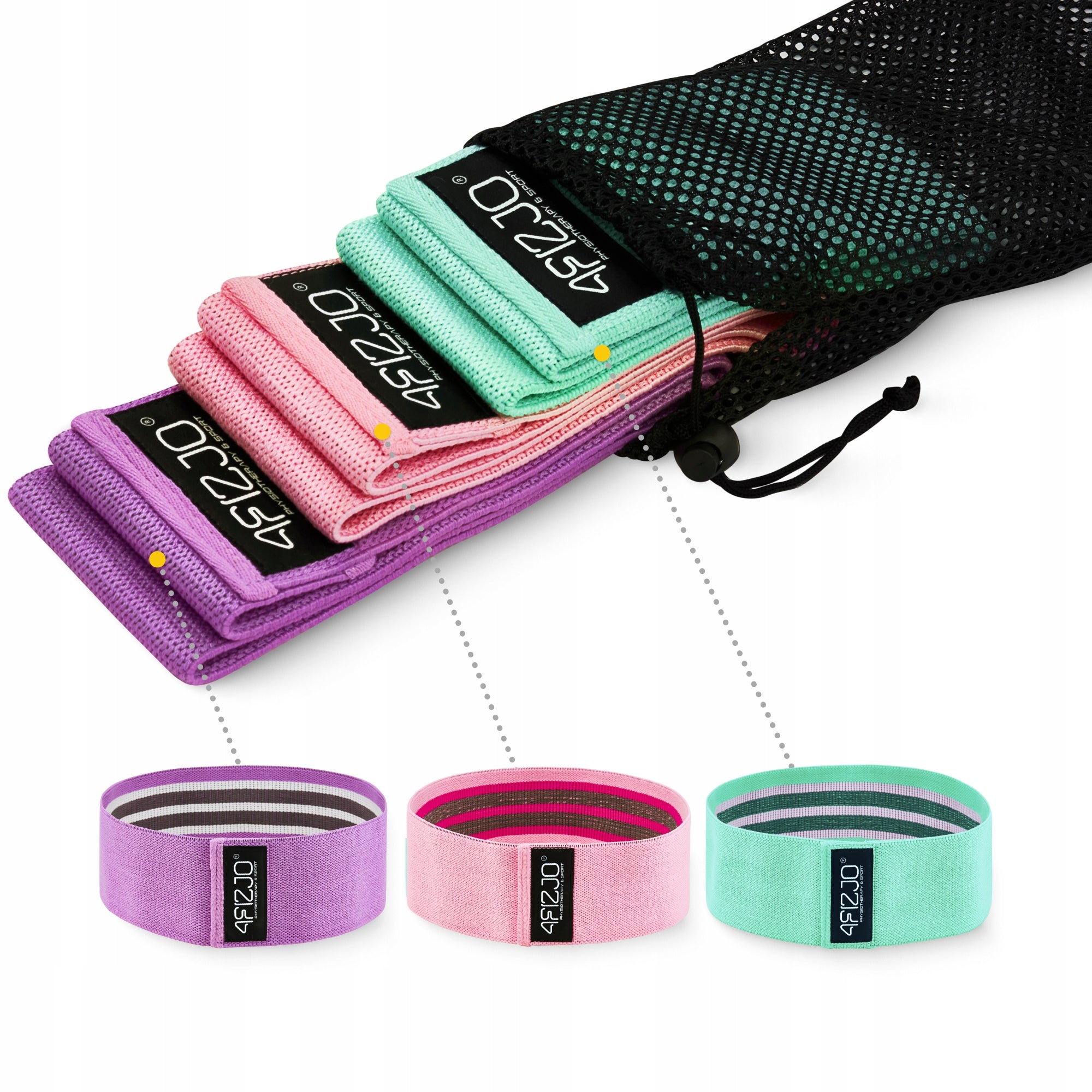 MATERIAL RESISTANCE RUBBER TAPES FOR FITNESS STRETCHING TRAINING HIP BAND x3 Brand 4FIZJO