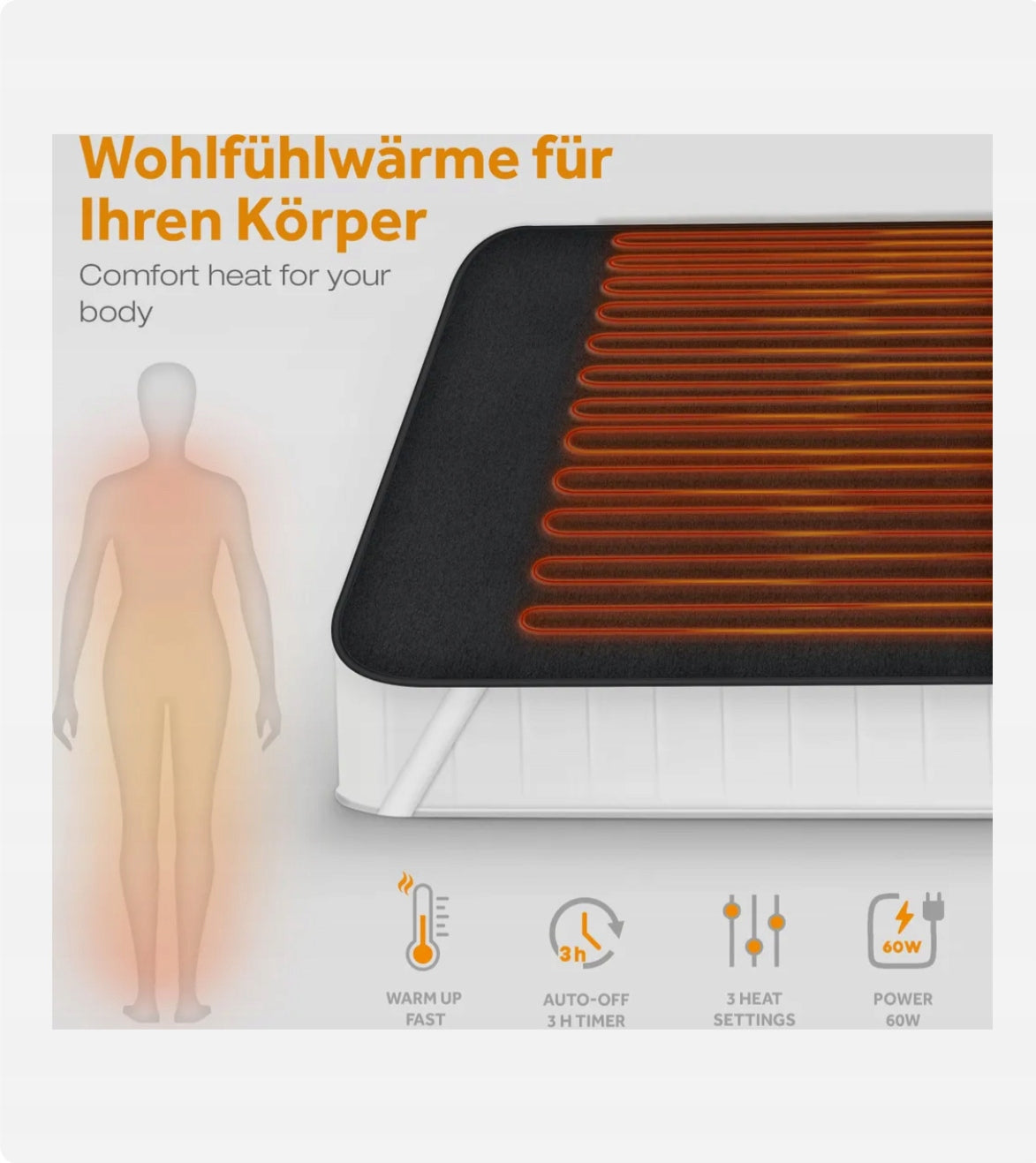 MATTRESS COVER Electrically heated 190x80 cm Adjustable Modes Medical device no