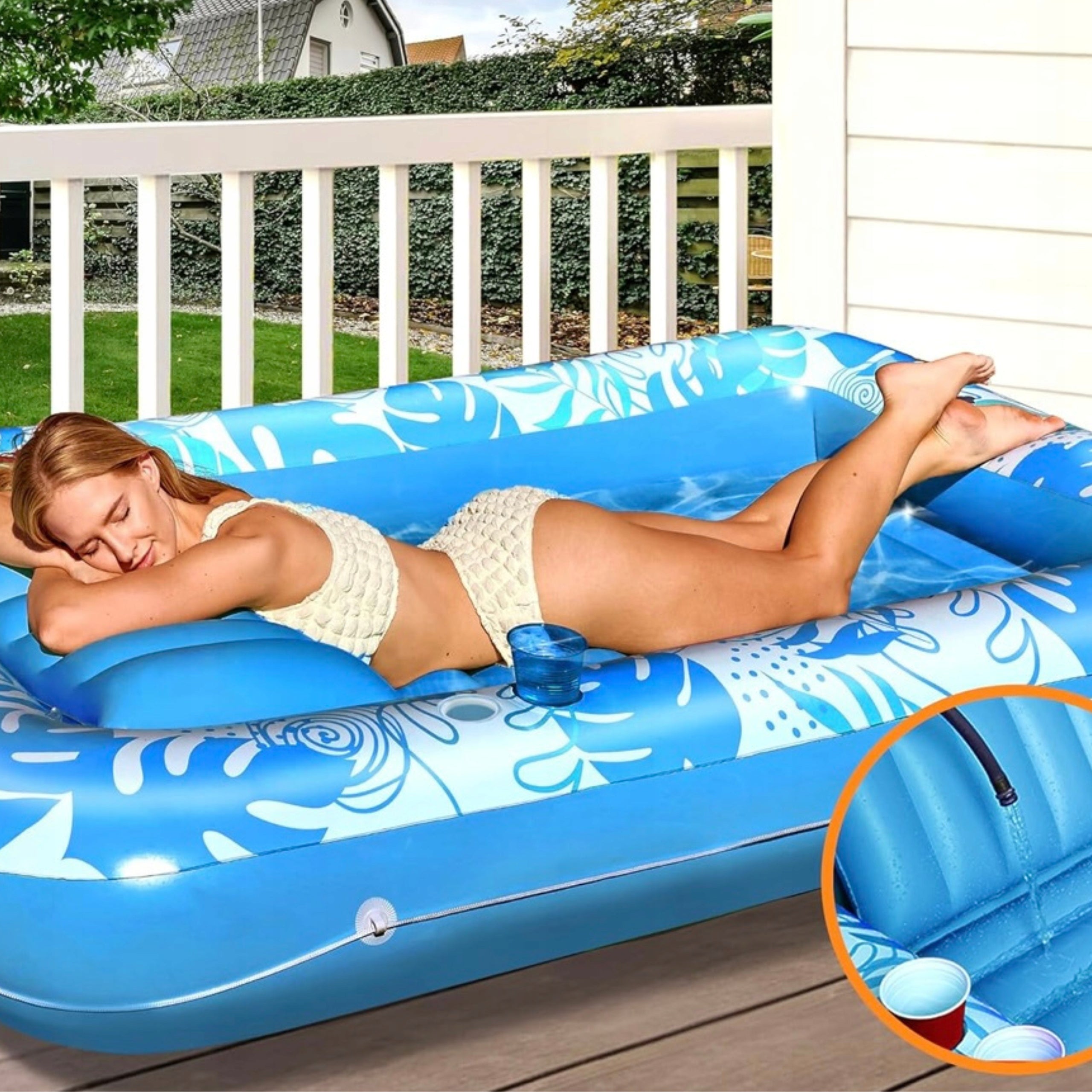 MATTRESS SWIMMING FLOAT INFLATABLE SUN LOUNGER WITH 4IN1 WATER CUSHION! Color blue