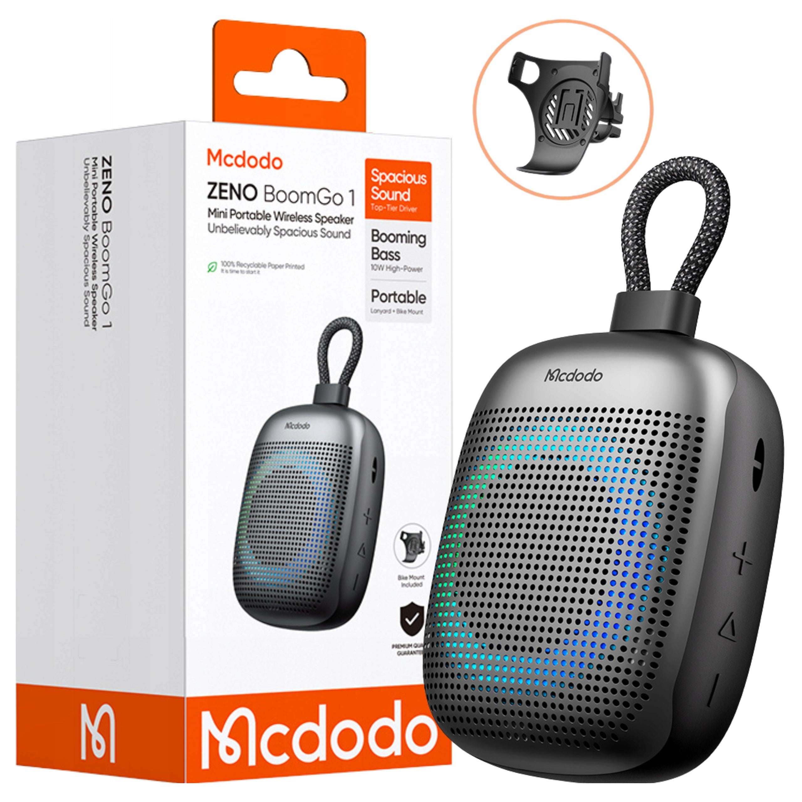 MCDODO BLUETOOTH SPEAKER PORTABLE WIRELESS WATERPROOF USB-C BLACK