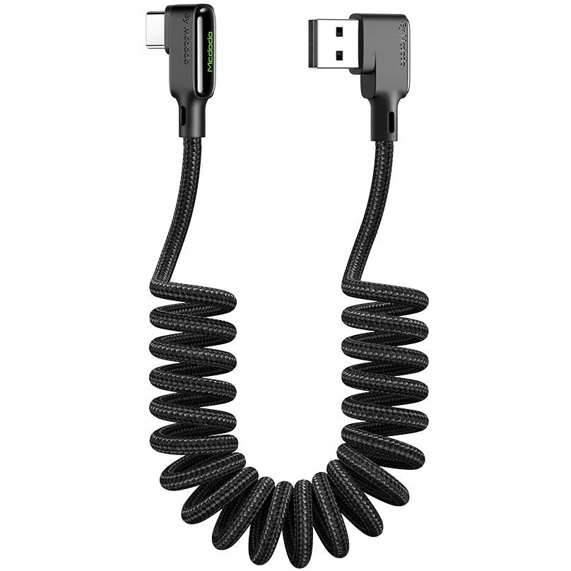 MCDODO USB-C ANGLE CABLE SPIRAL SPRING FAST CHARGING TYPE C LED