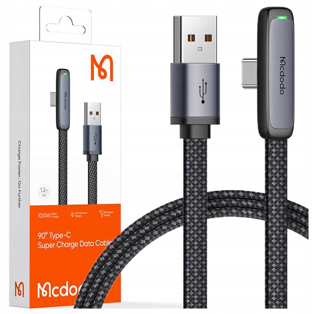MCDODO USB-C CABLE ANGLED FAST CHARGING USB TYPE C 6A 100W BLACK 1M