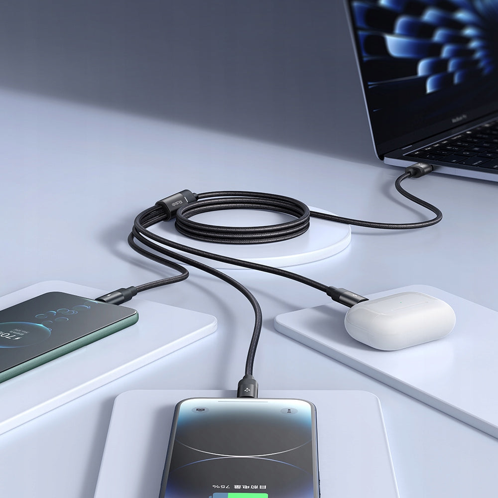 MCDODO USB CABLE 3IN1 FAST CHARGING USB-C LIGHTNING MICRO USB QC 1M LED Color black