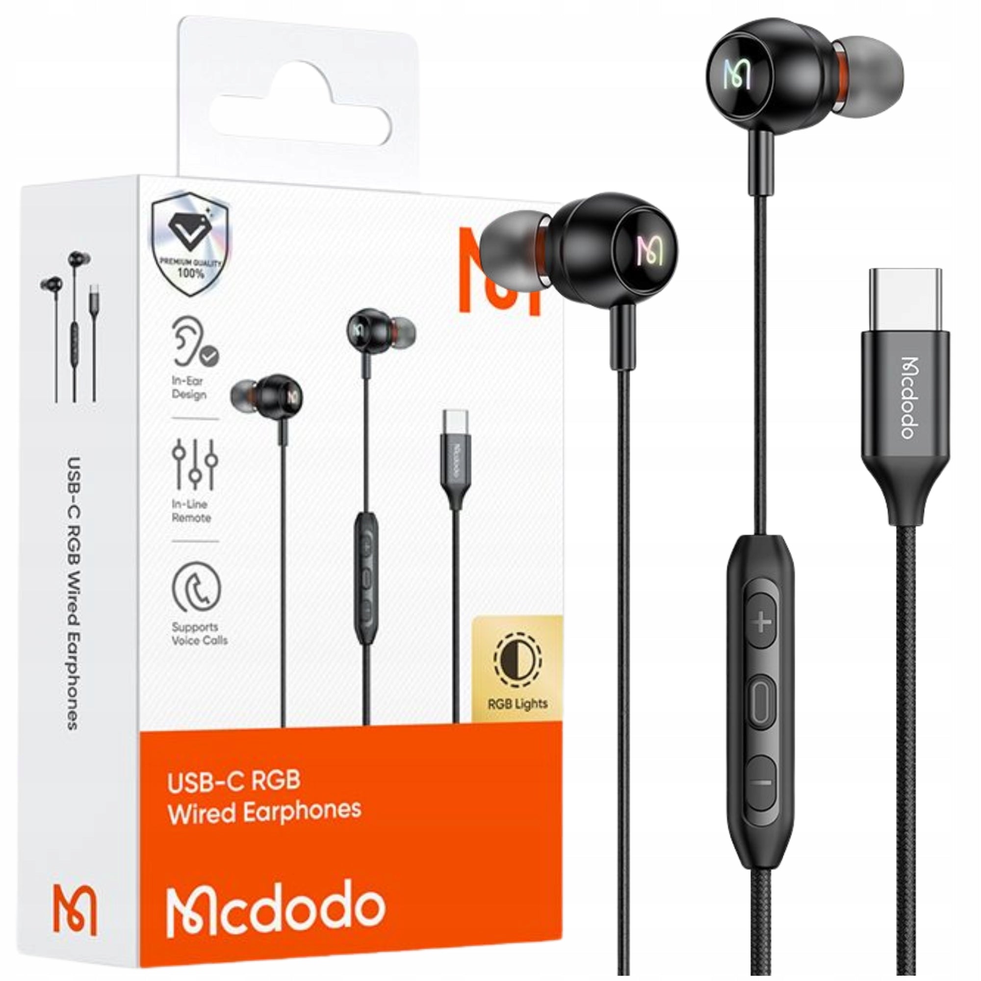 MCDODO WIRED HEADPHONES FOR PHONE WITH USB-C RGB IN-EAR MICROPHONE