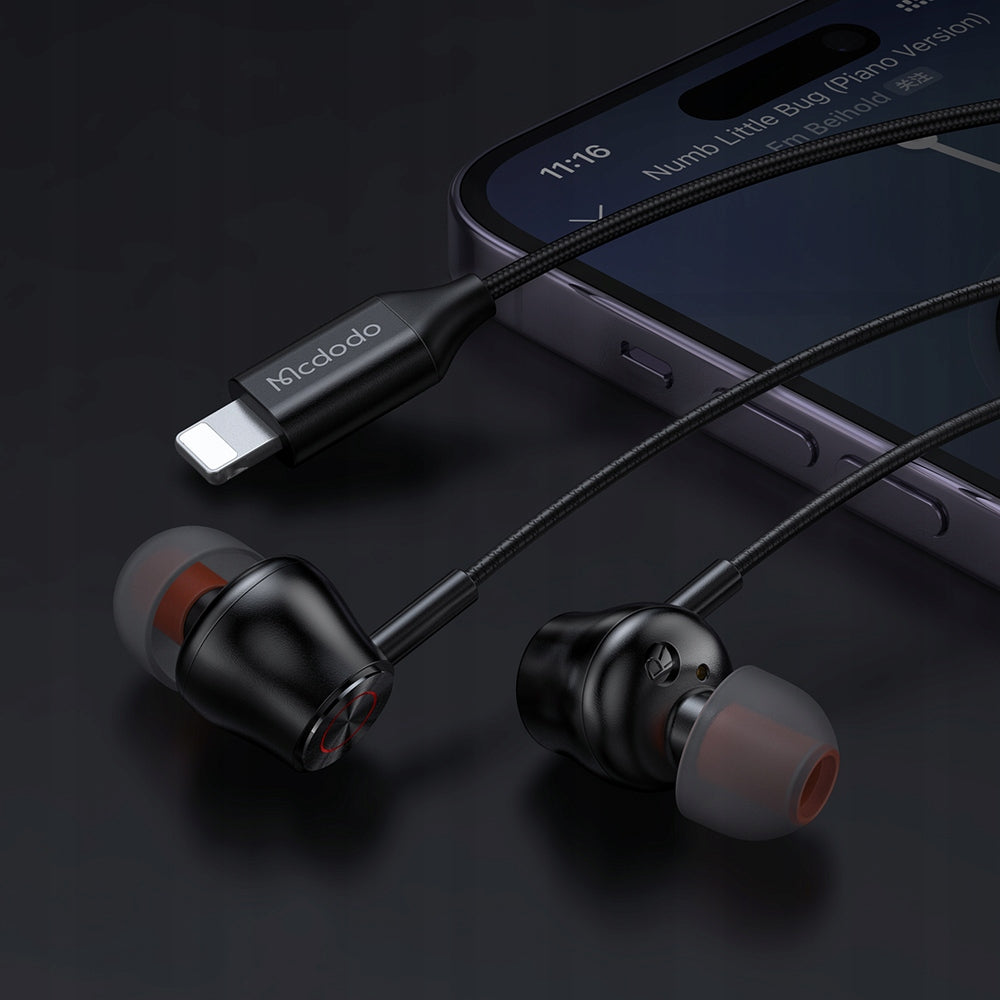 MCDODO WIRED IN-EAR HEADPHONES WITH MICROPHONE FOR LIGHTNING IPHONE 14 Packaging status original