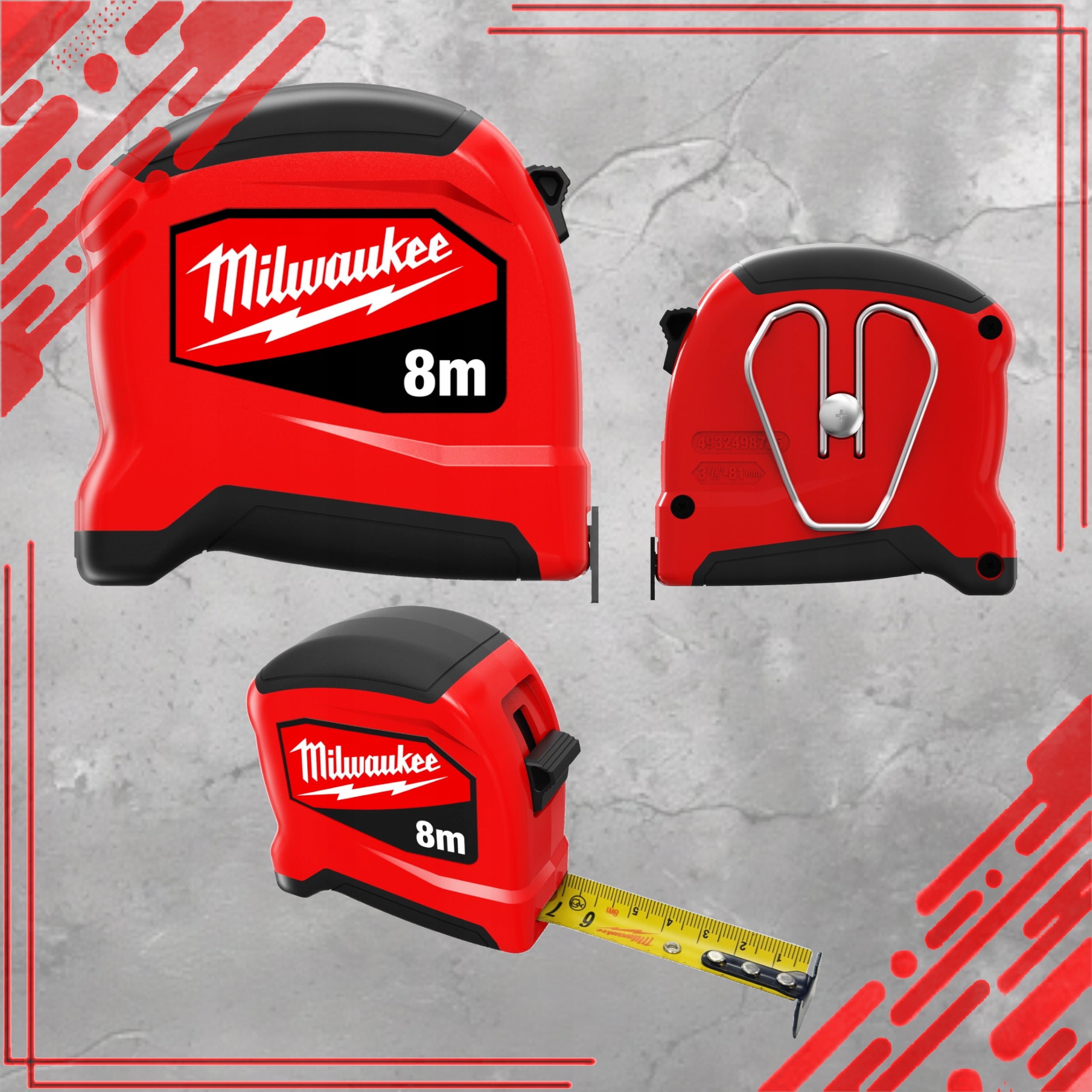 MEASURE SLIM ROLLED TAPE MEASURE METRIC METER MILWAUKEE 8M 25MM Product weight with unit packaging 0.4 kg