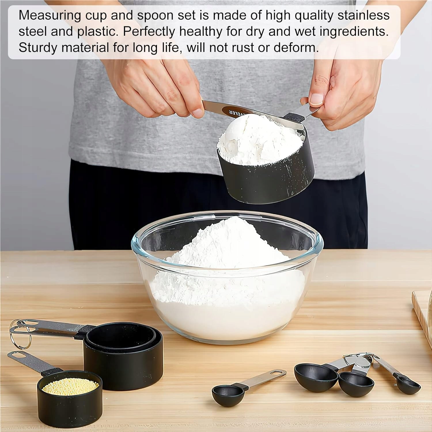MEASURING CUP SET AND KITCHEN SPOONS 8 STAINLESS STEEL ELEMENTS Packaging status original