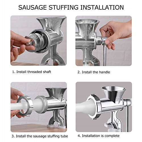 MEAT GRINDER MANUAL STEEL ALUMINUM WOODEN HANDLE Dominant color clear