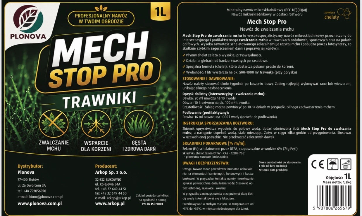 MECH STOP PRO 1L lawn moss agent fertilizer iron grass chelate Manufacturer code Arkop