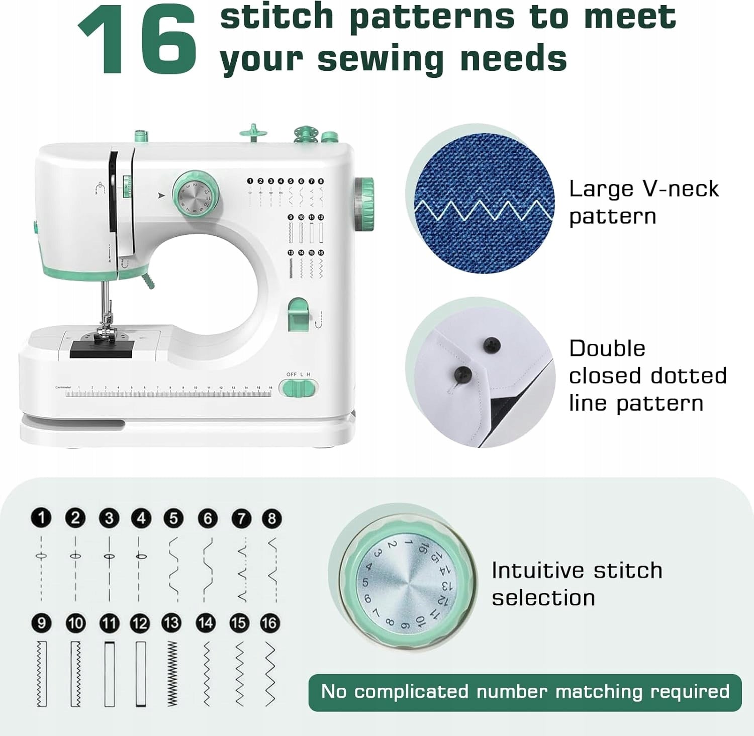 MECHANICAL SEWING MACHINE 16 STITCHES SET COMPLETE TABLE Brand Li