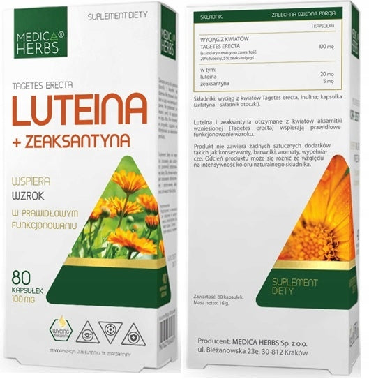 MEDICA LUTEIN + ZEAXANTHIN 100mg up to 80caps. FORMULA VISION SPOT YELLOW