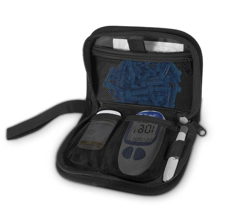 MEDICAL BAG FOR GLUCOSE METER BLACK WITH POCKETS AND ZIPPER FOR ACCESSORIES