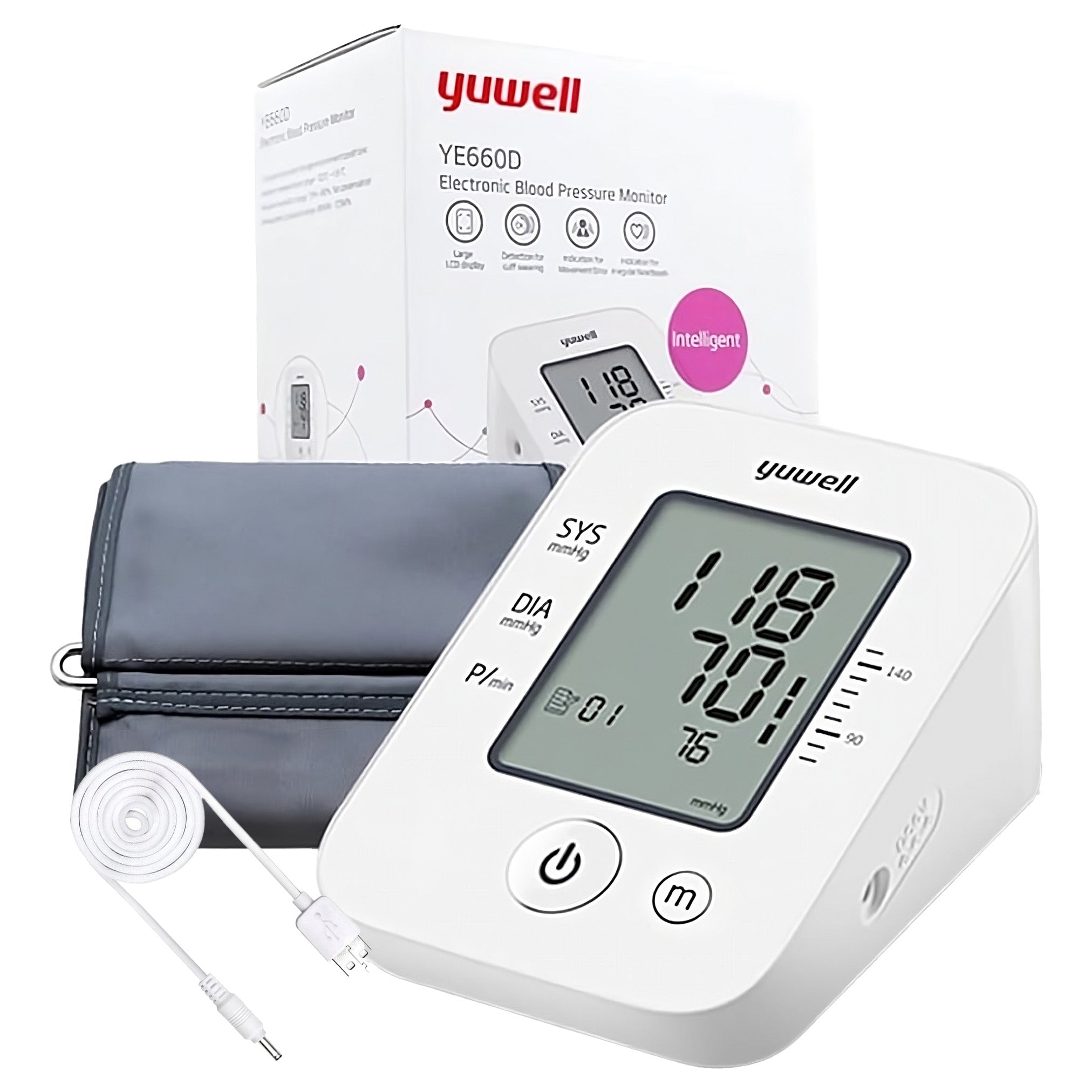MEDICAL SHOULDER BLOOD PRESSURE MONITOR YUWELL YE660D ARRHYTHMIA MEMORY 90 MEASUREMENTS