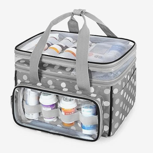 MEDICINE BAG DOUBLE LAYER ORGANIZER CONTAINERS TABLETS HOME TRAVEL