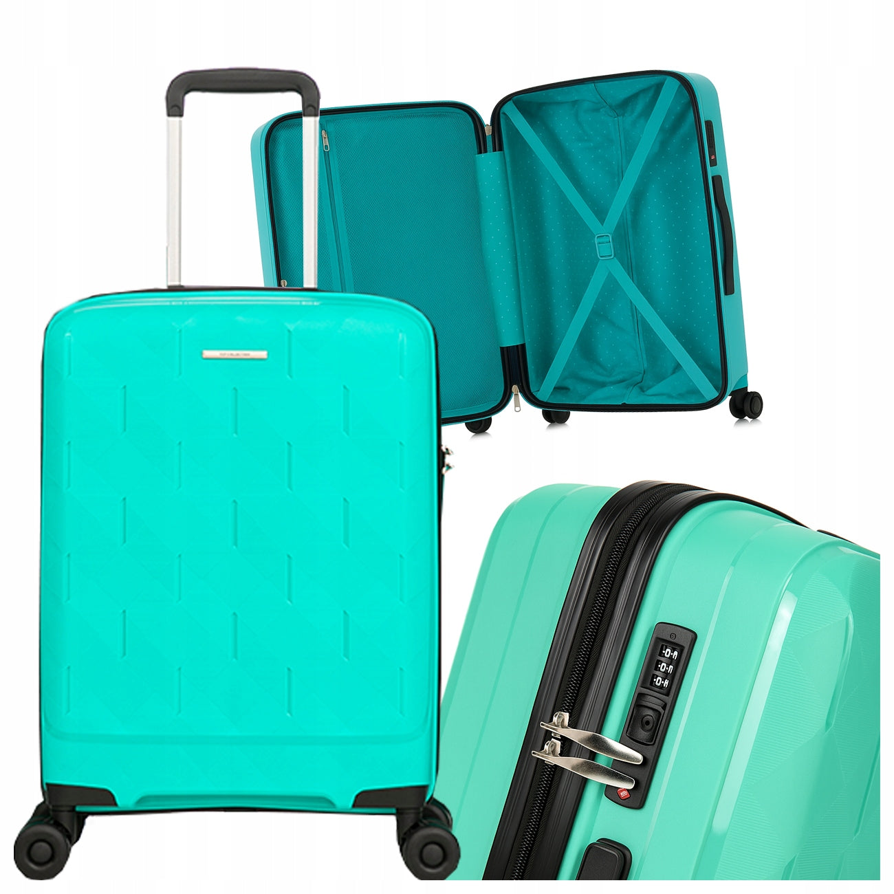 MEDIUM TRAVEL SUITCASE WITH WHEELS HARD 24" POLYPROPYLENE CAPRI MINT