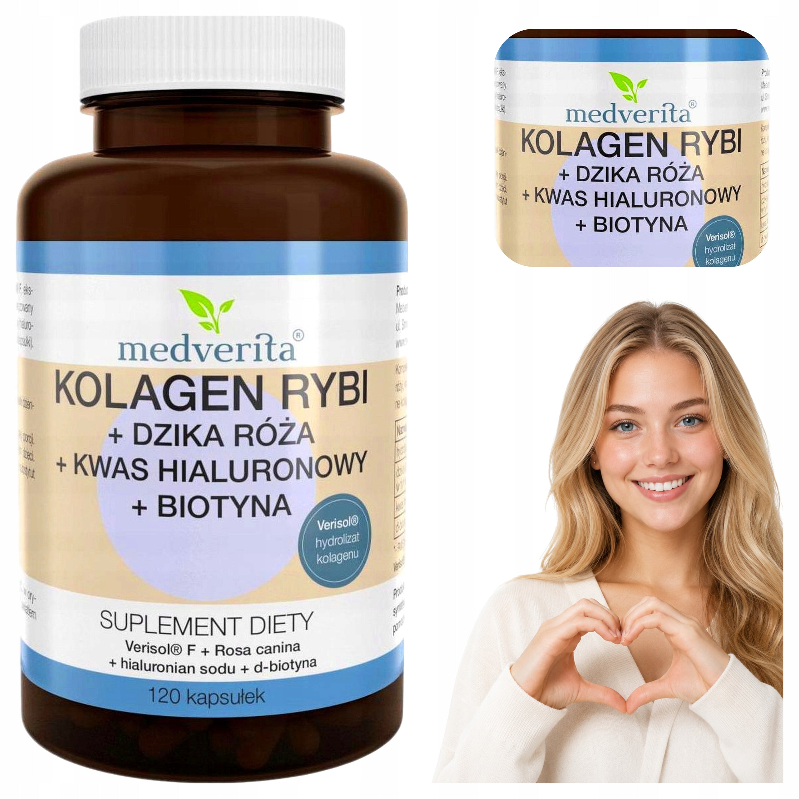 MEDVERITA Fish Collagen Verisol F Collagen Peptides Type I III 120 kaps.