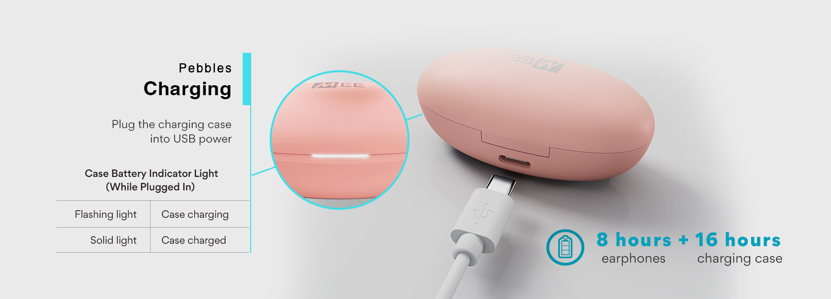 MEE Audio Pebbles Headphones Wireless IPX4 Pink Packaging status original