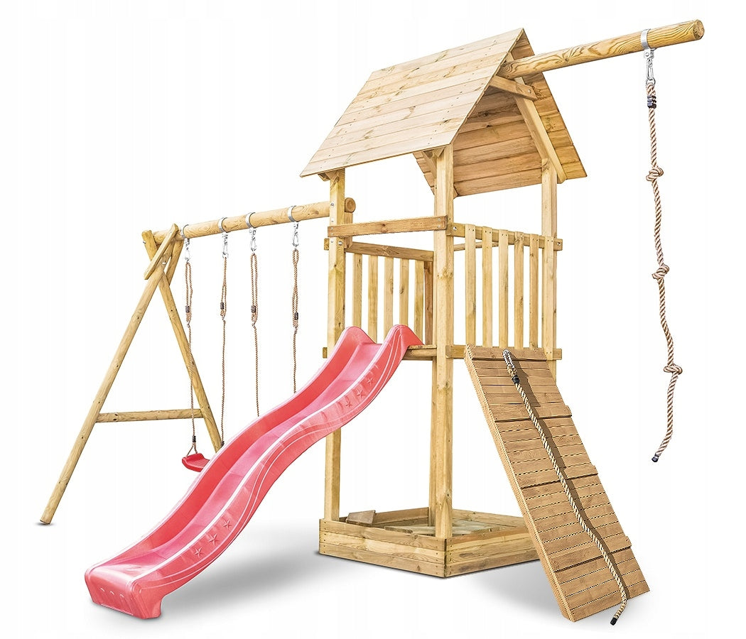 MEGA PLATFORM Tower Square toys sandpit, slide, swing, rope and ramp Manufacturer code ALEX LINA I RAMPĄ