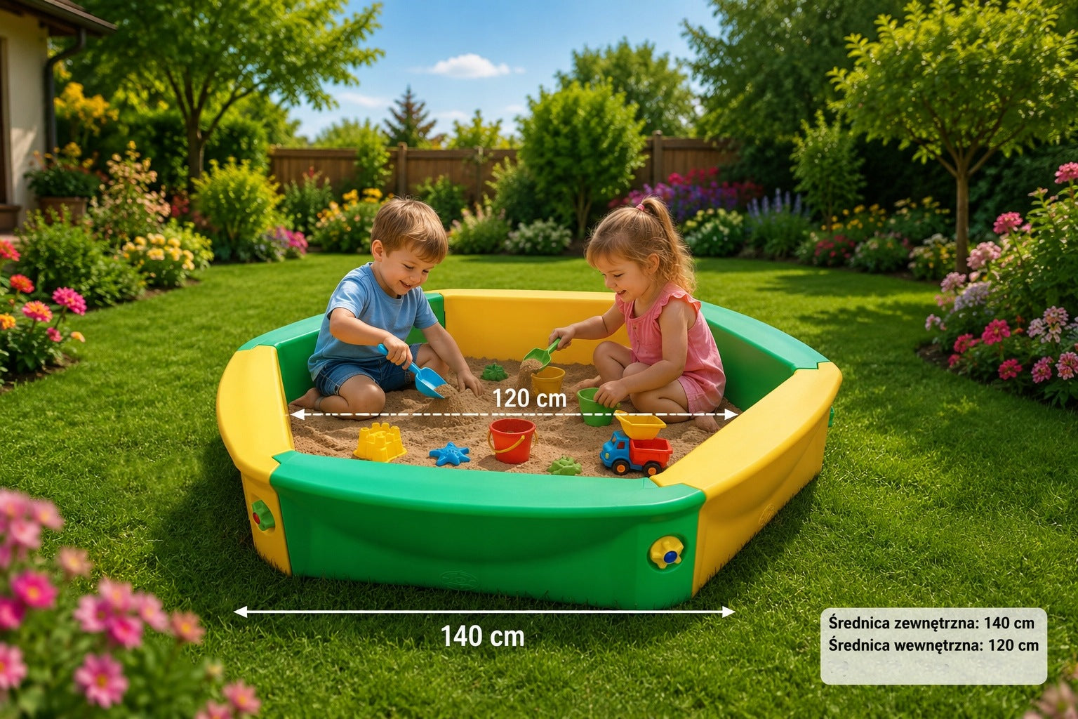 MEGA SOLID Poland MODULAR SANDBOX 140cm + Agrotextile backing Brand BJ Plastik