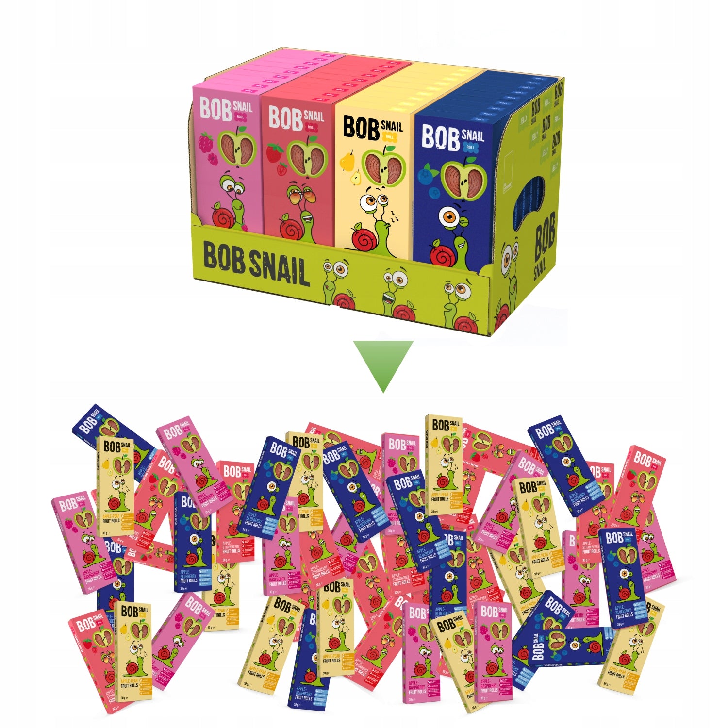 MEGA Set of Fruit Rolls BOB SNAIL healthy snack MIX 4 flavors 36x30g Medical device no
