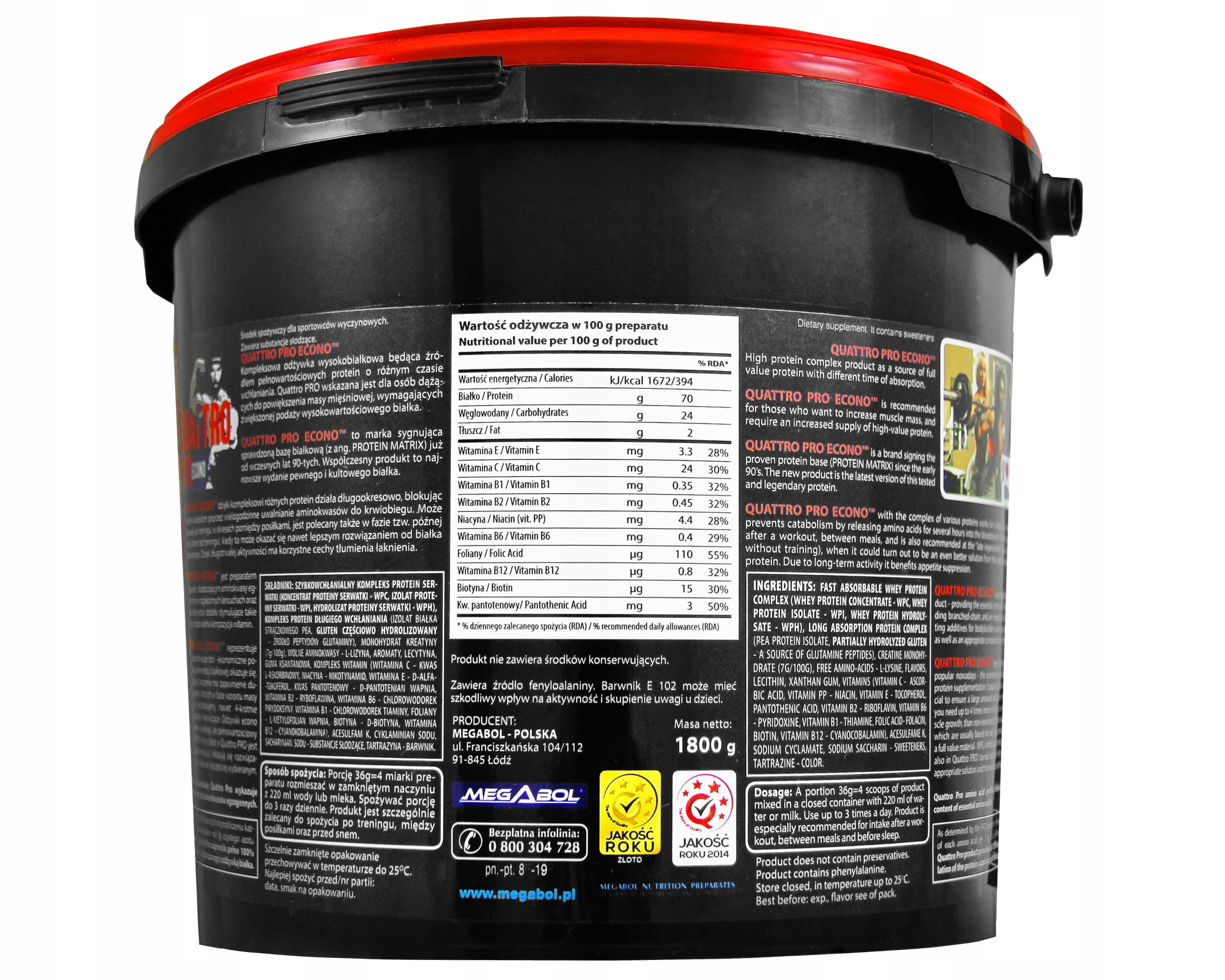 MEGABOL QUATTRO PRO ECONO 1800 g WHEY ISOLATE WPC Number of servings per packaging 50