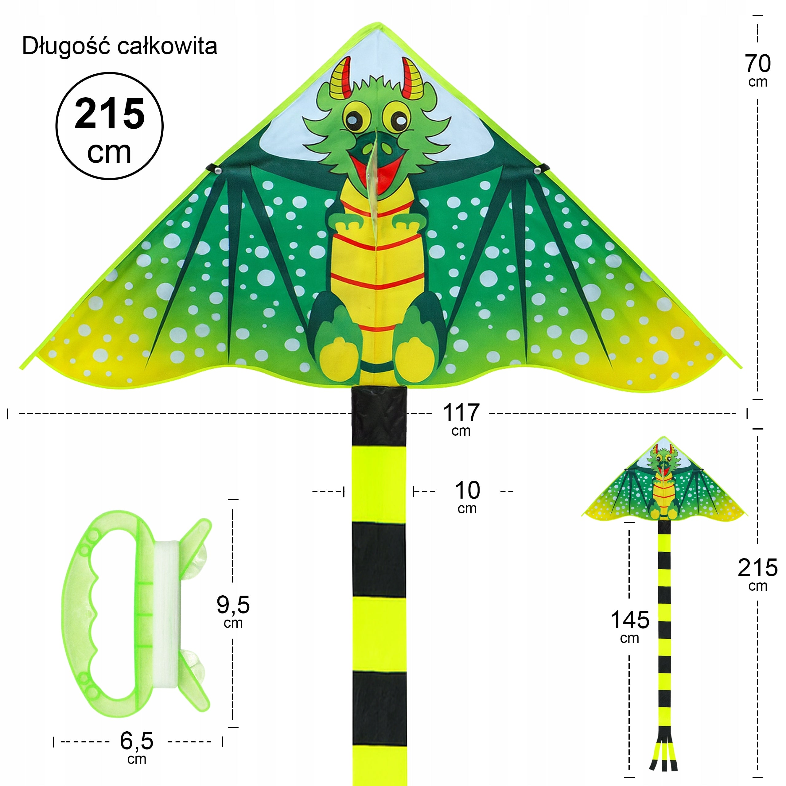 MEGADIDI KITE with TAIL cheerful DRAGON dinuś 215 cm Packaging status original