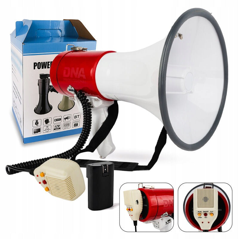 MEGAPHONE 50W RANGE 400M BLUETOOTH USB CARD MICRO SD AUX SIREN