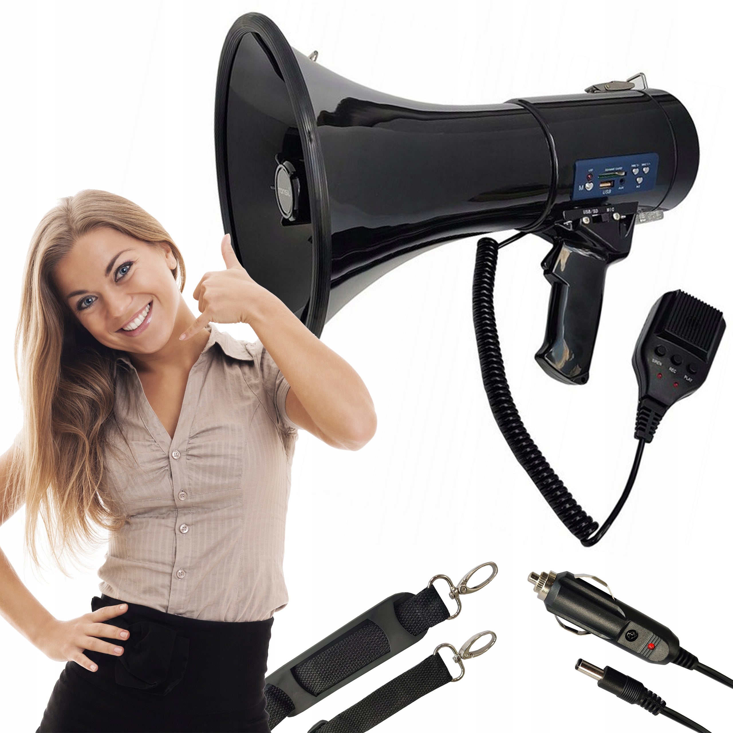 MEGAPHONE TUBE TONSIL TE 24/20 MP3 USB SD RECORDING SIREN REC 30W + STRAP