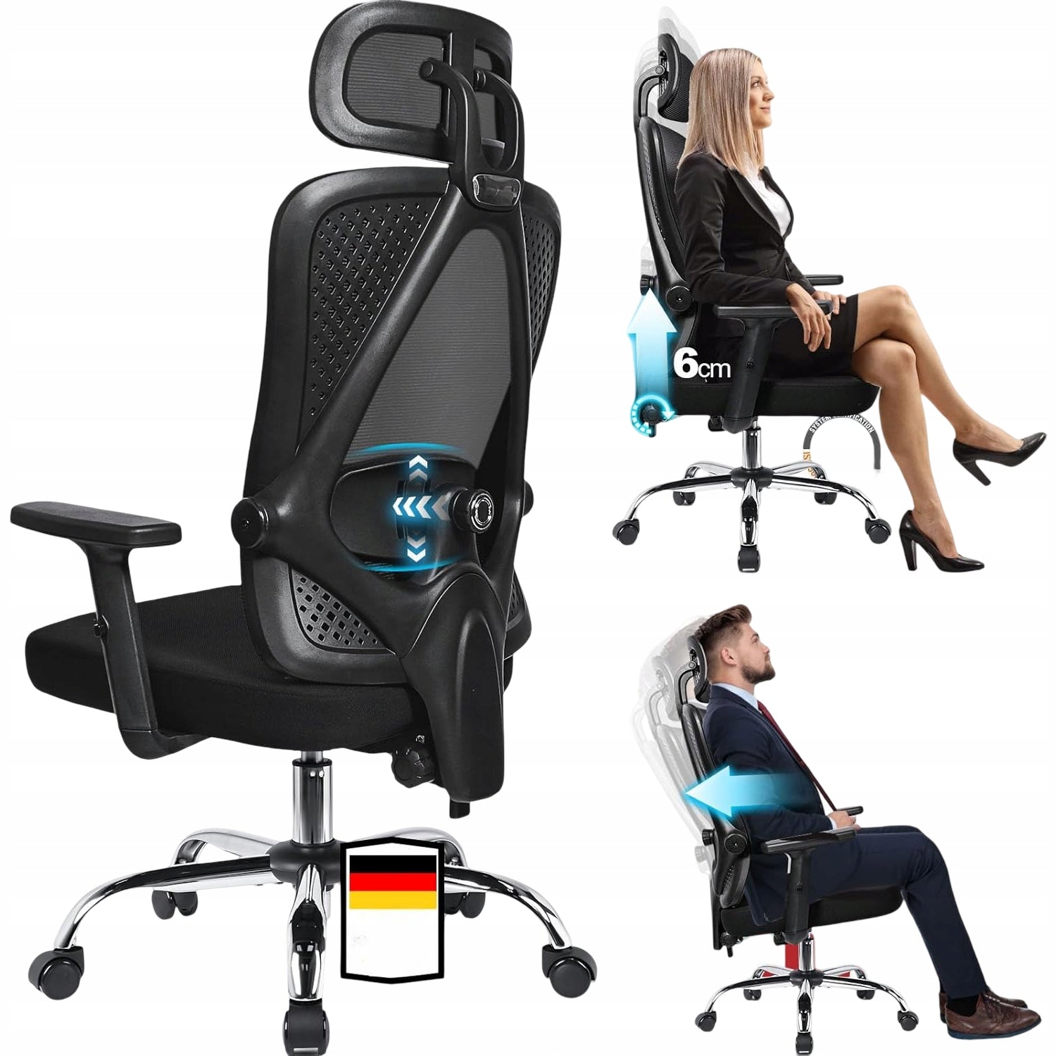 MELOKEA Ergonomic Office Chair Adjustable Mesh up to 150 KG Black Manufacturer code B0D17DF8TJ