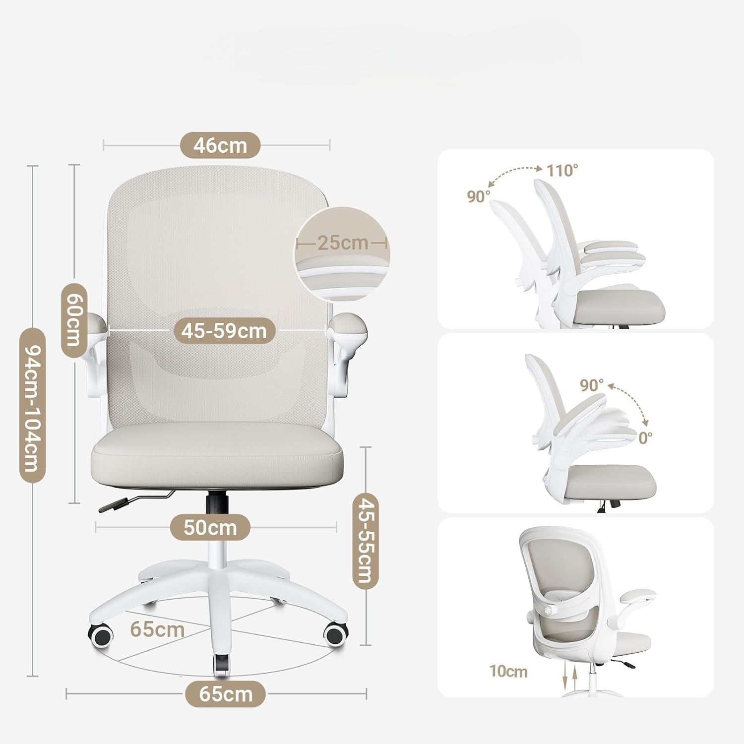 MELOKEA Office Chair Ergonomic 4D Mesh White-Grey 150 kg Brand no brand