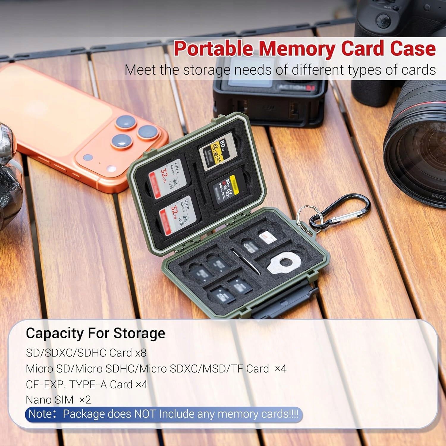 MEMORY CARD CASE 18 CARDS SD CF GREEN ORGANIZER Model KRC-SCT18 GREEN-JFM