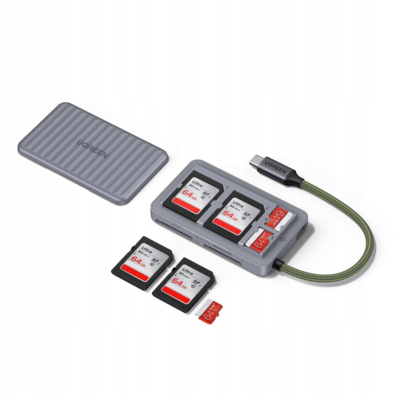 MEMORY CARD READER SD AND MICROSD ADAPTER FOR PHONE TO USB-C GREY
