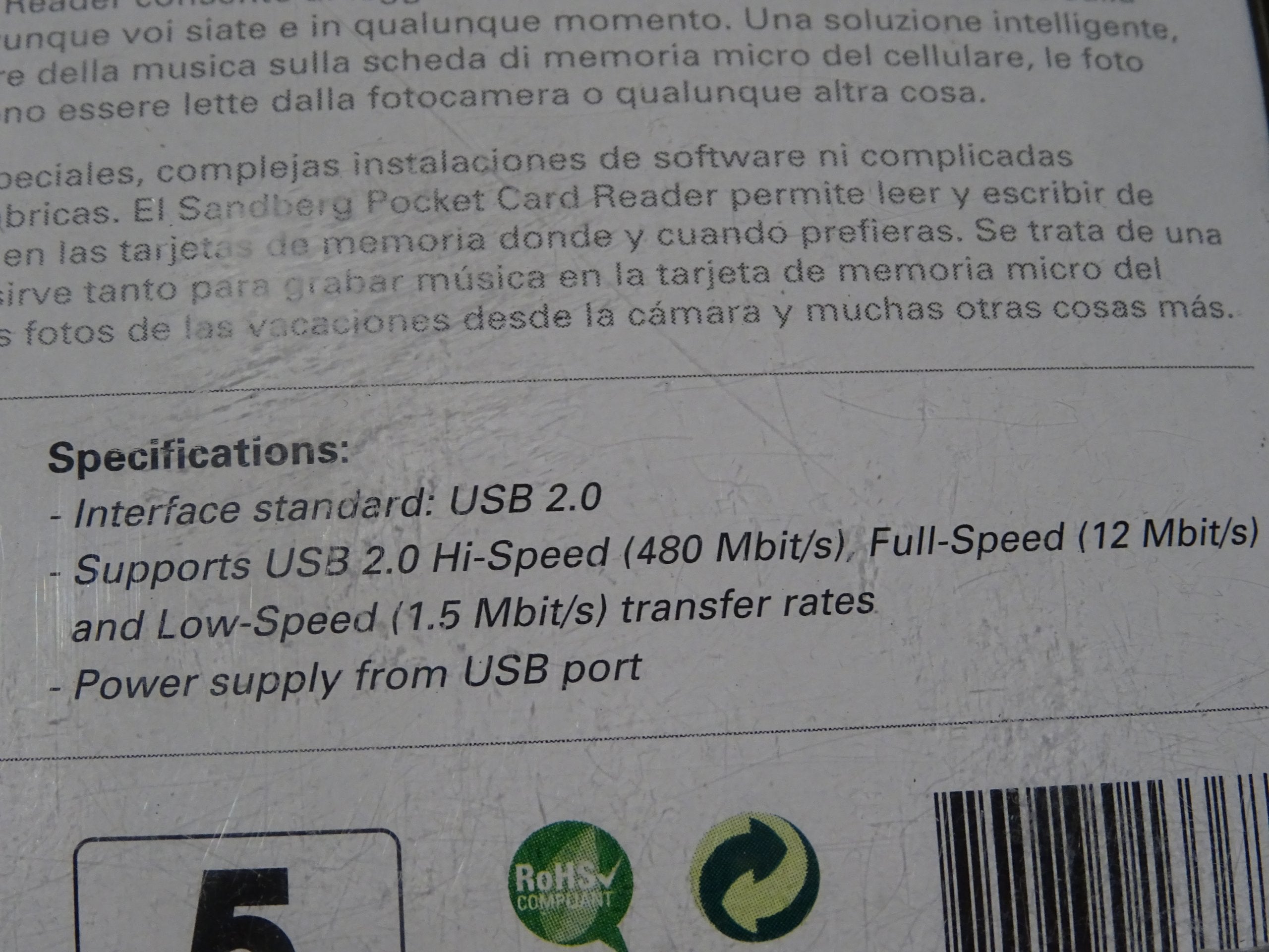 MEMORY CARD READER SD MICROSD MMC SANDBERG EAN (GTIN) 0068895885638
