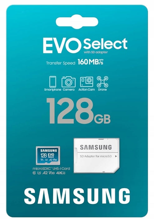 MEMORY CARD SAMSUNG EVO SELECT (2024) microSD+ADAPTER SD 128 GB 160 MB/s