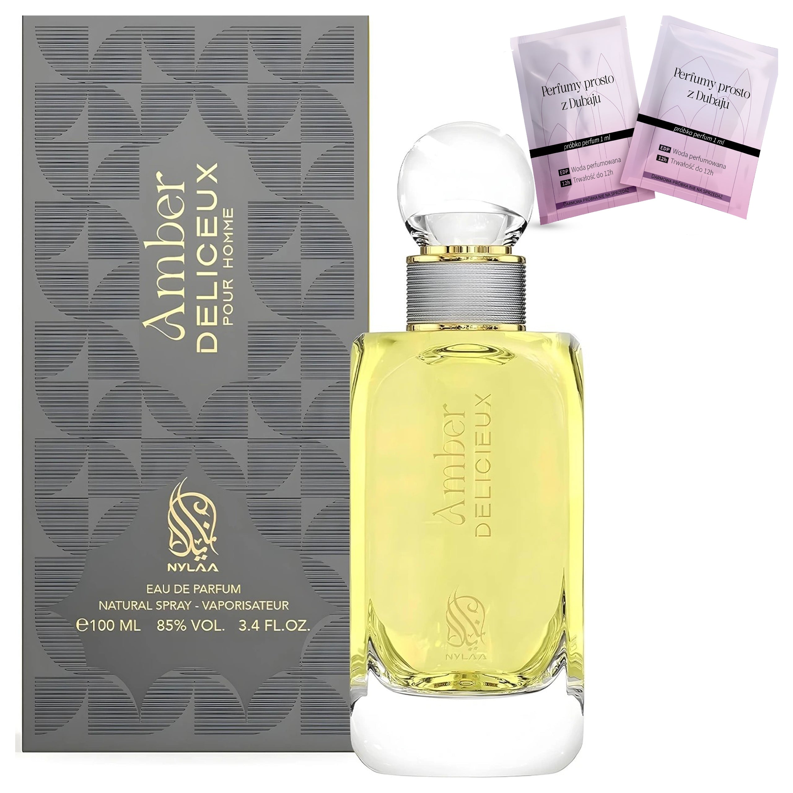 MEN'S ARABIC PERFUME NYLAA AMBER DELICIEUX FRESH ELEGANT + 2 SAMPLES