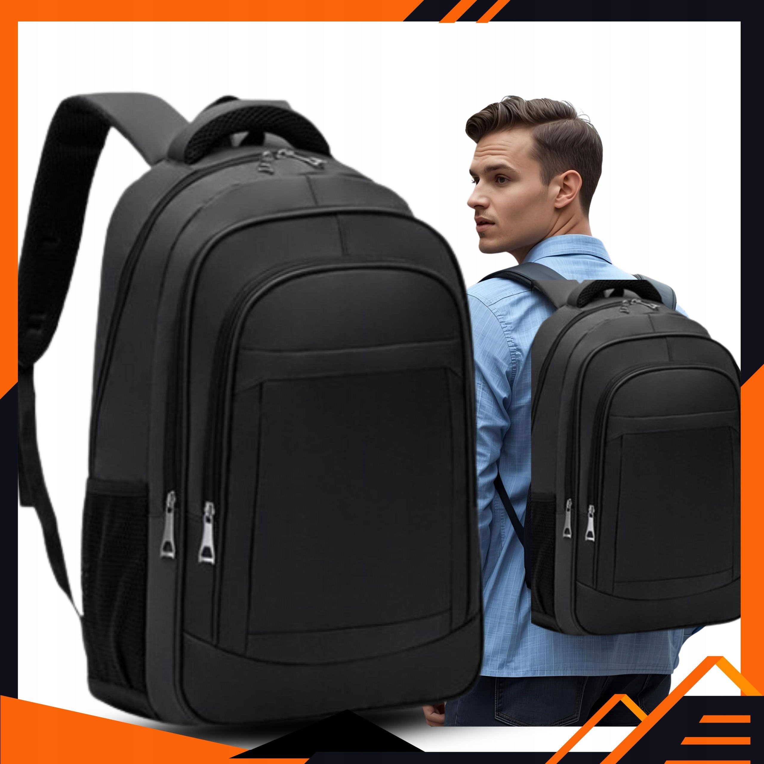 MEN'S BACKPACK BLACK FOR SCHOOL WORK WATERPROOF DURABLE ROOMY 4 COMPARTMENTS Packaging status original