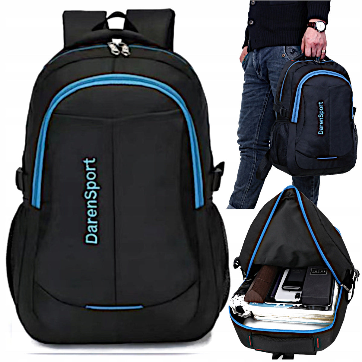 MEN'S BACKPACK FOR SCHOOL WORK BLACK WATERPROOF DURABLE P20