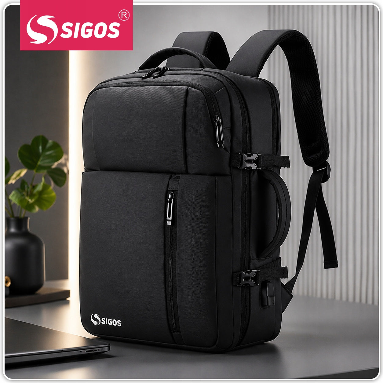 MEN'S BACKPACK FOR SCHOOL WORK BLACK WATERPROOF DURABLE STURDY LIGHTWEIGHT Packaging status original