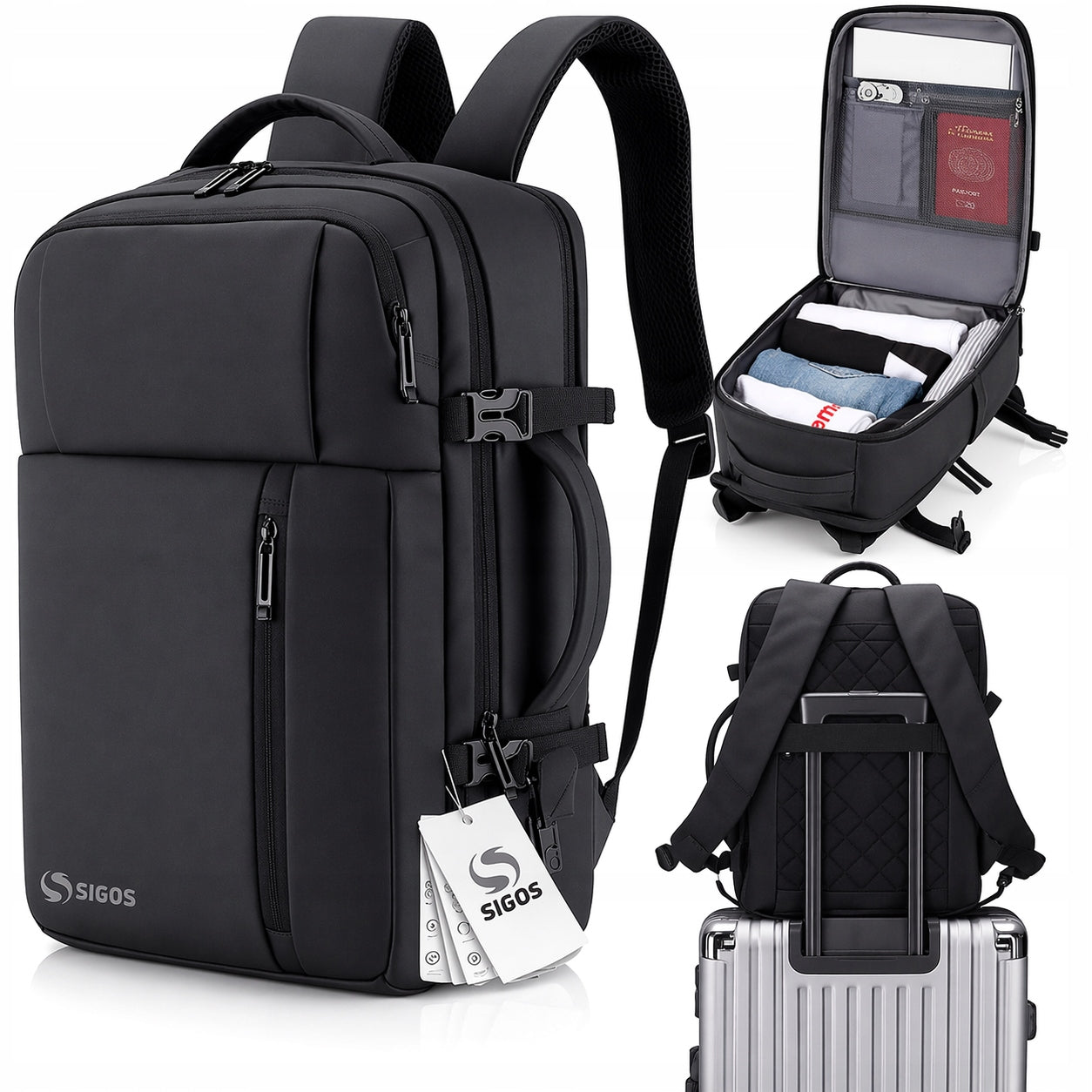 MEN'S BACKPACK FOR SCHOOL WORK BLACK WATERPROOF DURABLE STURDY LIGHTWEIGHT